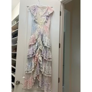 LoveShackFancy India Maxi Dress, size 8, tie dye pastel ruffles